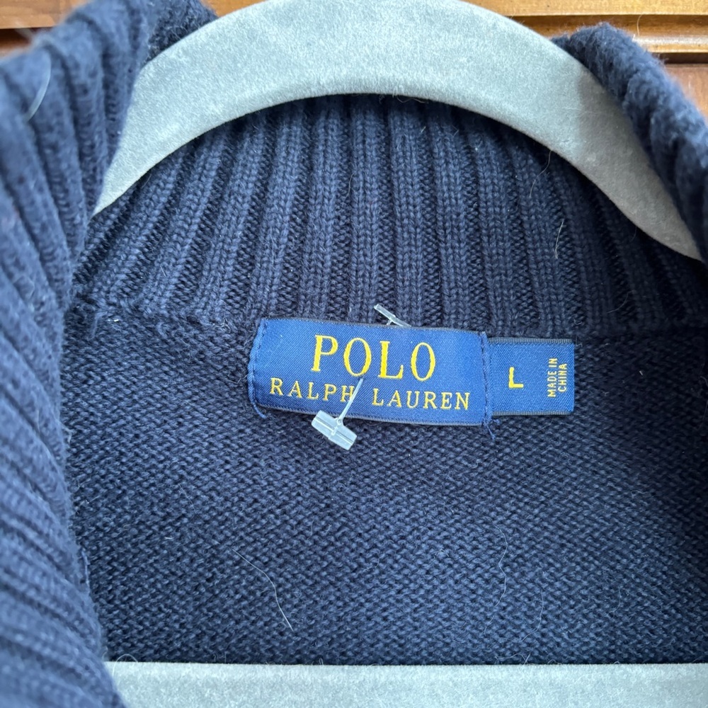 Polo Ralph Lauren Men’s Navy Blue Quarter Zip Pullover Sweater Size Large - Picture 3 of 5